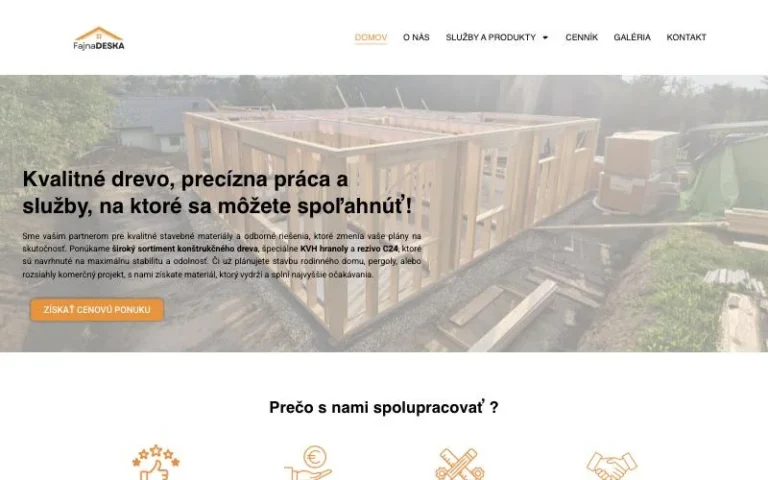 Fajná deska – web predajcu stavebného dreva, tvorba webu Digitálna mama